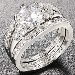 Platinum Plated Three-in-One Wedding Engagement Statement Proposal Ring